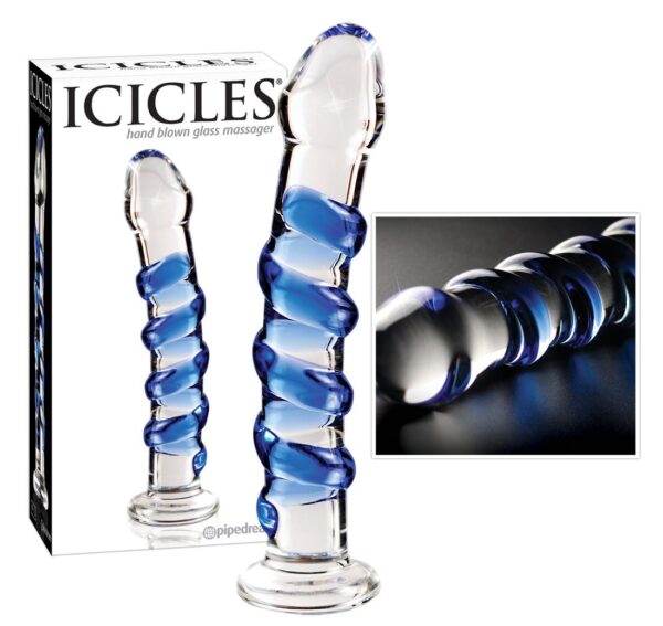 Icicles No 5 Glasdildo transparent blau 18 4 x 3