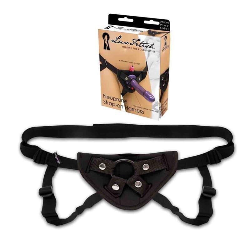 lux fetish neoprene strap on harness