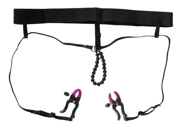 Clit Spreader-String with Silicon Clamps mit Schamlippenklammern Schwarz