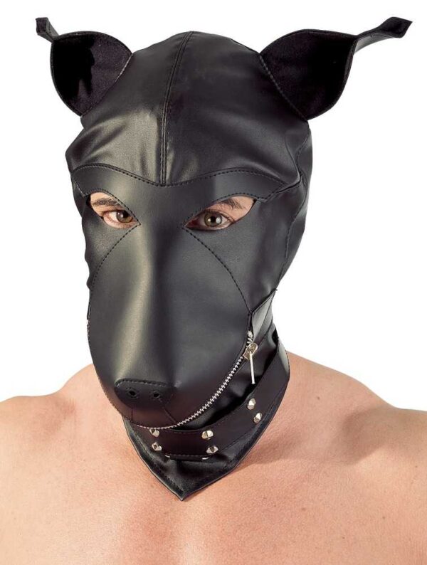 Dog Mask Kopfmaske Leder-Design Schwarz