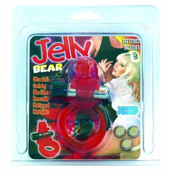 Penisring Jelly Bear Cockring mit Mini-Vibe rot