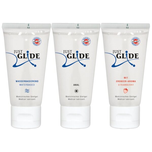 Just Glide 3x50ml, Gleitgel Set, Wasserbasierend, Anal, mit Erdbeergeschmack